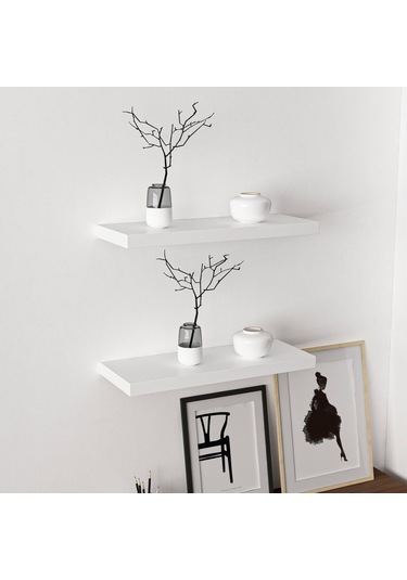 Minarmobilya Minar Gizli Tutuculu 2'Li Duvar Rafı 60 Cm - M.Beyaz