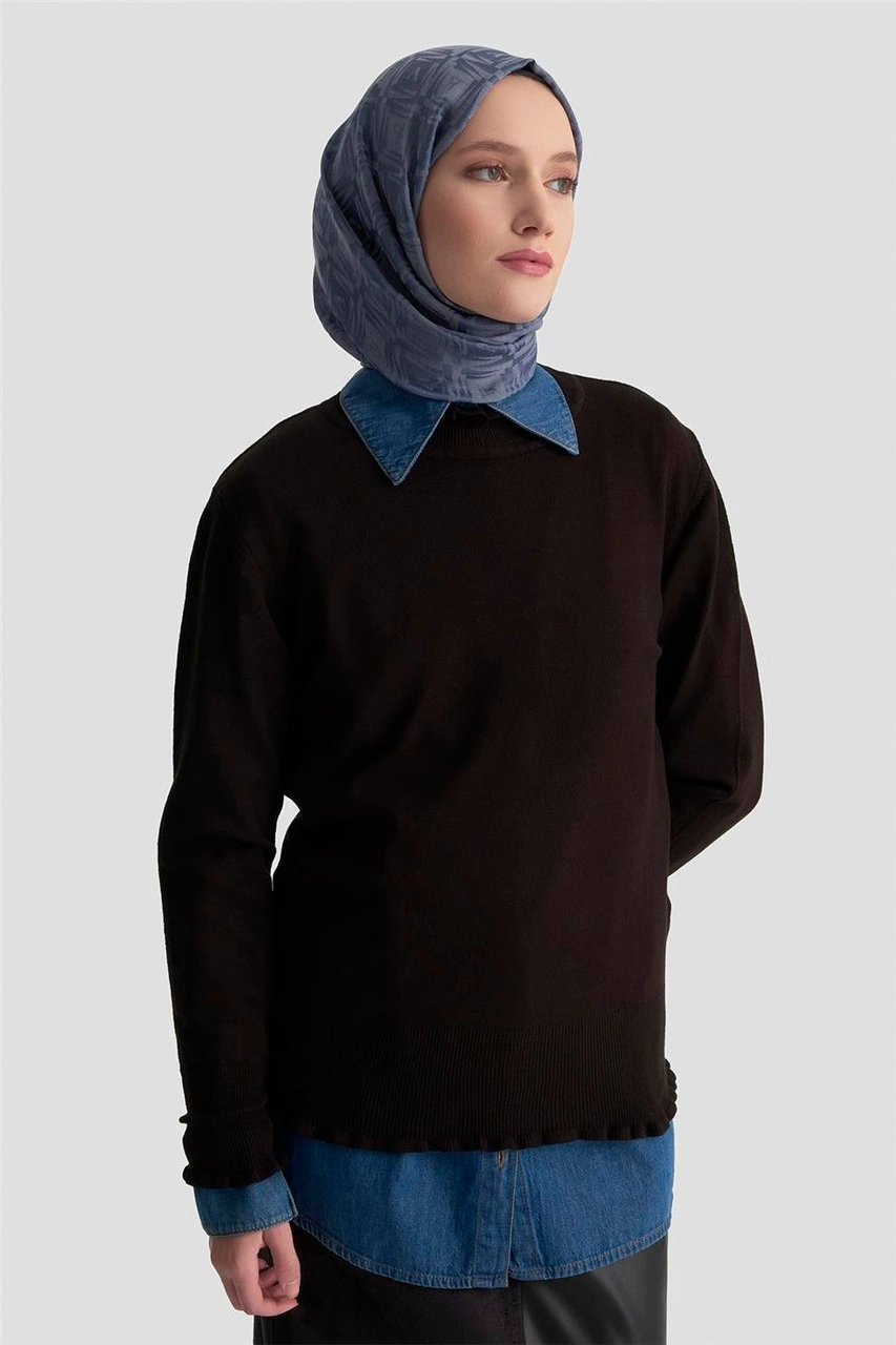 Armine Fırfır Detaylı Kazak 25kd7007 Siyah Siyah