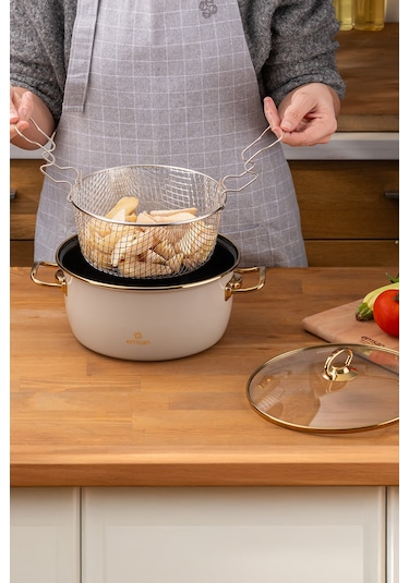 Emsan Retro Emaye Kızartma Tenceresi Bej