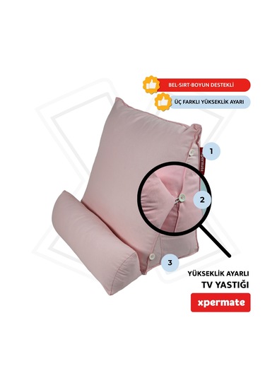 Xpermate Yükseklik Ayarlı Tv Yastığı Bel Destek Yastığı Tozpembe