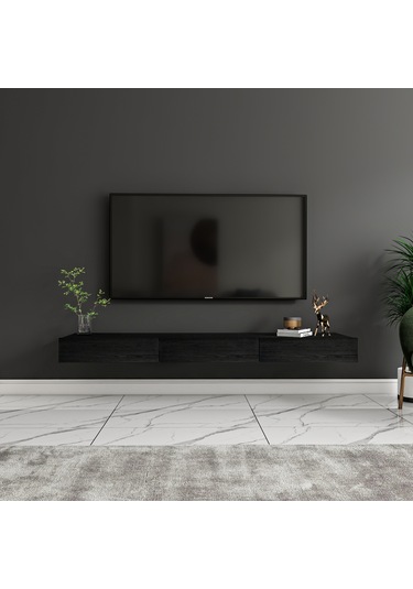 Avalon 3 Kapaklı Duvara Monte Tv Sehpası 140 Cm, Modern Minimal Tasarım, Tv Ünitesi - Ahşap Siyah Ahşap Siyah