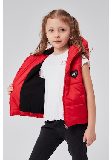 Benitto Kids Kapüşonlu Kız Çocuk Şişme Yelek 51307 Kırmızı