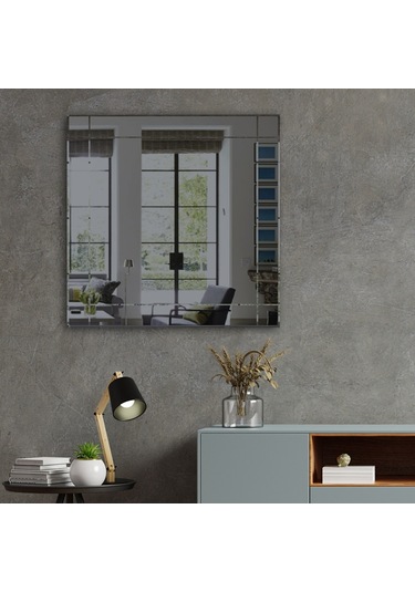 Ayna | Füme Ayna | Dikdörtgen Kanallı - Kare Ayna | 60Cm X 60Cm Füme