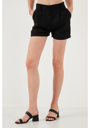 Lela Kırçıllı Regular Fit Cepli Kısa Bayan Şort 5866201 Siyah