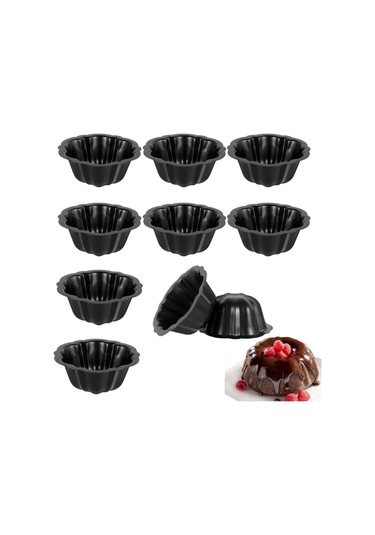 Yaleker 10 Adet Karbon Çelik Çizgili Anti- Yapışkan Kek, Puding, Ekmek, Muffin Fırın Kalıbı 15x15x8cm, Siyah Siyah