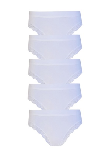 5li Kadın Pamuklu Paça Dantelli Yüksek Bel Külot İç Çamaşırı Işık 001