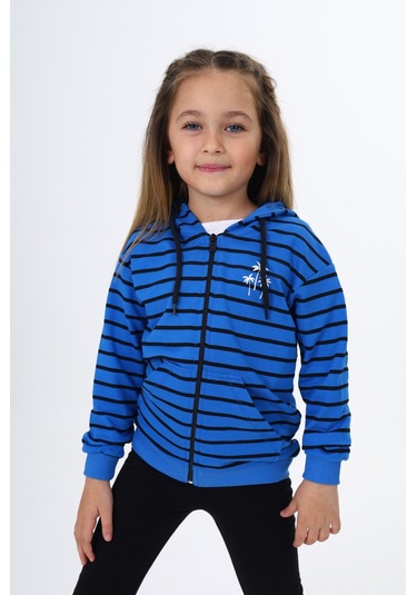 Toontoy Kız Çocuk Baskılı Hırka Saks Mavi