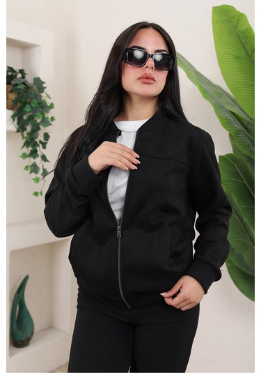Bomber Kolej Su Geçirmez Ceket Siyah Süet