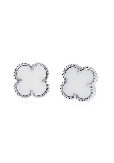 Kadın Beyaz Yonca Model Büyük Çelik Küpe