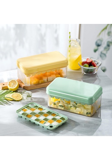 Dofolink Ev İçi Dondurucu Buz Hazırlama Aleti: 2 Bölmeli Pp+tpe Buz Kalıbı, 60 Adet 2cm Küp, Kapaklı Depo Kutusu Ve Kova İle Servis Kaşığı Çok Renkli
