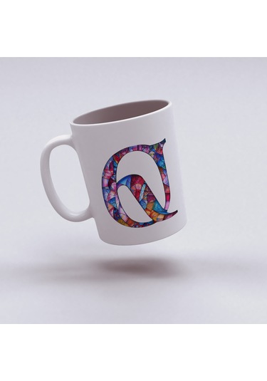 Q Harfi Bardak 330 Ml İsme/harfe Özel Hediye, Renkli Harf Tasarım Beyaz