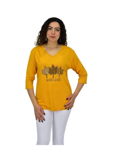 Caftan Kadın Kısa Kol Taşlı Bluz Bgl-st04711 HARDAL