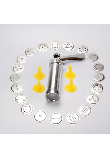 Qingmipy 25 Parça Alüminyum Kurabiye Presi, Çoklu Desen Kurabiye Yapma Makinesi, 20 Kalıp + 4 Uçlu Mutfak Dekorasyon Seti Diğer