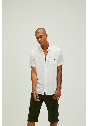 Bad Bear Frank Erkek Beyaz Kısa Kollu Gömlek Beyaz