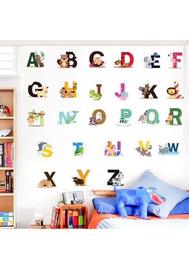 Yaozixia Alfabe Şekilli Duvar Çıkartmaları Kendin Yap Harf Temalı Erkek Çocuk Odası Duvar Çıkartmaları Çıkarılabilir Vinil Duvar Sanatı Dekoru Ev Anaokulu Kreş Dekorasyonları Çok Renkli