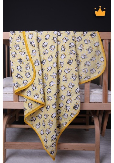 Babyhola 100x100cm %100 Pamuk Çift Kat Çok Amaçlı Örtü Battaniye Penguen Desen 13100 001