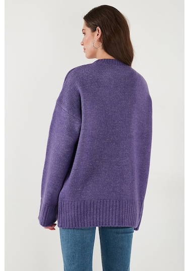 Lela Regular Fit Bisiklet Yaka Basic Triko Bayan Kazak 4616213 Mor