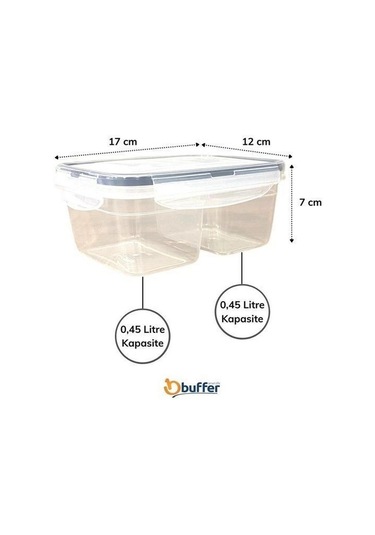 2 Bölmeli 0,45+0,45 Litre Kilitli Kapaklı Erzak Saklama Kabı Lc-524 Şeffaf