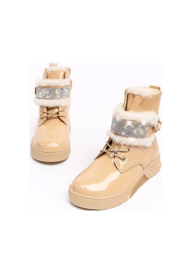 Günlük Kız Çocuk Rugan Bot Fermuarlı Lastik Bağcıklı Kürk Ve Taş Detaylı Kaymaz Taban Bootie 391 Bej-rugan Günlük Kız Çocuk Rugan Bot Fermuarlı Lastik Bağcıklı Kürk Ve Taş Detaylı Kaymaz Taban Bootie 391 Bej-rugan