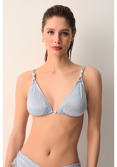 Suwen Pearl Üçgen Bikini Üst Sb2666513211321 Mavi
