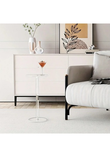 Şeffaf Çay Masası Akrilik Yan Küçük Yuvarlak Basit Yaratıcı Köşe Çok Renkli