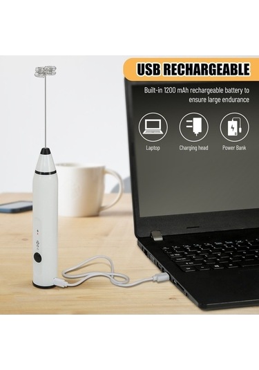 Ulzyvf Elektrikli Taşınabilir Yumurta Çırpıcı & Süt Köpürtücü, 3 Hız, 2 Çelik Çırpıcı, Beyaz, Cappuccino/latte İçin Beyaz