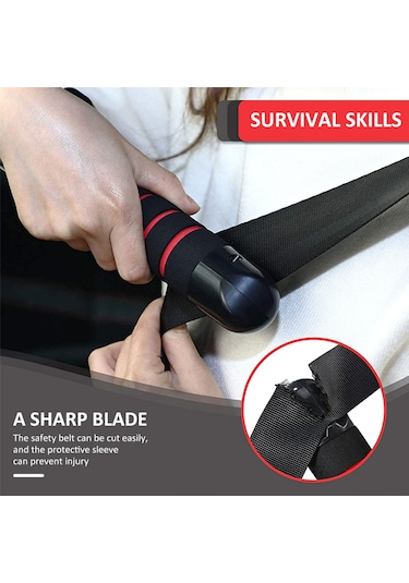 Ximistore9 Araba Kapısı Kol Dayama - Kırıcı Çekiç - Fenerli 3'ü 1 Arada Araç Güvenlik Aleti Kırmızı-siyah