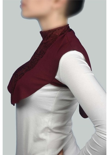 Kadın Penye Tesettür Daire Yakalı Dantelli Boyunluk - Bordo Çok Renkli