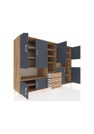 Kronos Dolap 13 Raflı 3 Çekmeceli 9 Kapaklı 220x59x163 Çam-antras Çam-antrasit/çam