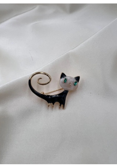 Bb Kedi Broş Altın -  Siyah