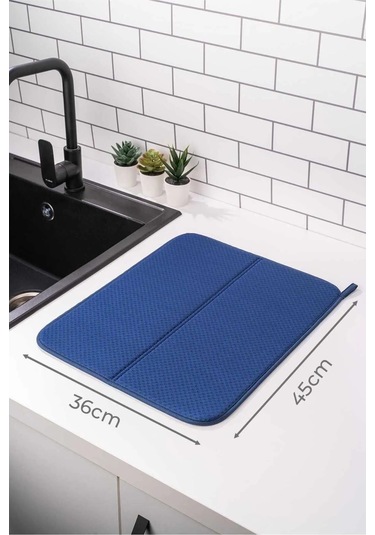 İronika Mikrofiber Bulaşık Kurutma Matı Süper Emici Bulaşık Kurutmalık Tezgah Üstü Kurutma Örtüsü 45x35 Cm Lacivert