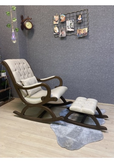 Asedia Rustik Ceviz Krem Sallanan Sandalye Dinlenme Koltuğu