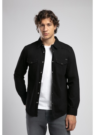 Lee Cooper Worner 1 Erkek %100 Pamuk Jean Gömlek-19642 Siyah