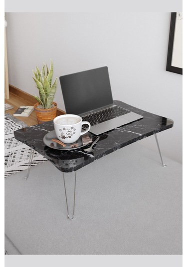 Taşınabilir Katlanır Yatak Koltuk Üstü Hasta Servis Bilgisayar Çalışma Sehpası Siyah Mermer