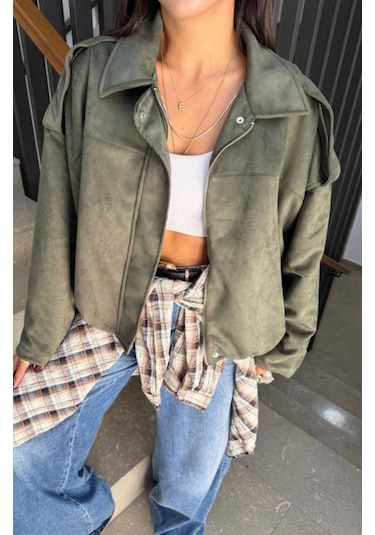 Prifaldi Zr Oversize Süet Bomber Ceket Haki