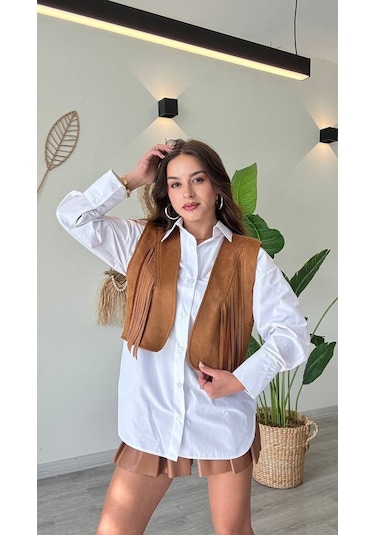 Modadua Püskül Detaylı Modern Yelek Güçlü Ve Özgür Stil-taba Çok Renkli