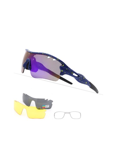 3-10 Yaş Çocuk Spor Polarize Güneş Gözlüğü 3 Değiştirilebilir Lensli Serin Bisiklet Uv Koruma Güneş Gözlüğü - Gök Mavisi Mavi