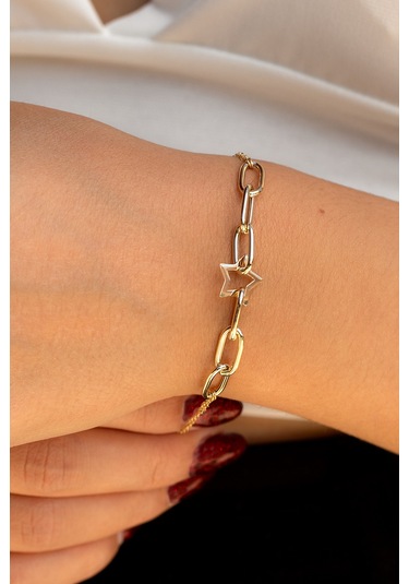 14 Ayar Altın Yıldızlı Kadın Bileklik Sarı Altın
