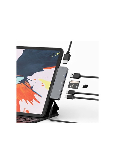 Symbee İpad Uyumlu Pro İçin 7-in-1 Usb-c Dönüştürücü: Hdmı, Pd, Sd/tf Kart Okuyucu, Usb 3.0 Hub - Gri