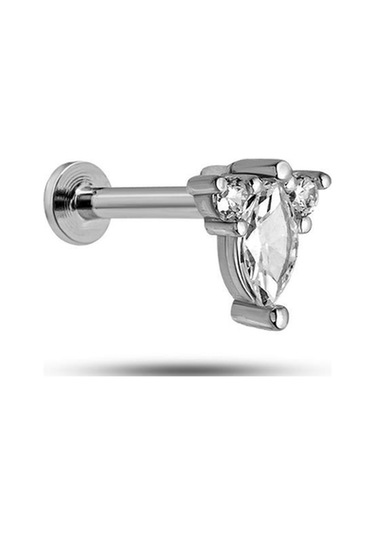 925 Ayar Gümüş Rodyumlu Minimal Zarif Taşlı Üçgen Tragus Piercing Küpe