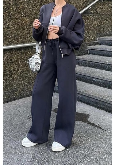 Neşeli Butik Kadın Kışlık Alt Üst Eşofman Takımı Nb0022 - Antrasit Antrasit