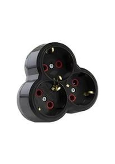 Mutlusan Topraklı Yonca Üçlü Fiş Priz Siyah Renk 001 170 033002 00 11 5