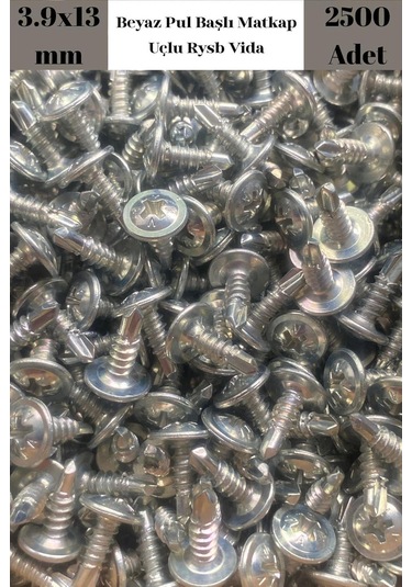 Rysb 3,9x13 Mm 2500 Adet Beyaz Pul Başlı Matkap Uçlu Vida Otomatik Vida 3.9 x 13 MM