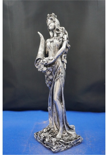 Fortuna Bereket Tanrıçası Heykeli - 28 Cm Mitolojik Biblo Hediyelik Eşya Ev Dekor Gümüş