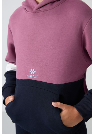 Tommy Life Soft Vişne-lacivert Pamuklu Kalın İçi Tüylü Yumuşak Dokulu Standart Fit Nakışlı Erkek Çocuk Eşofman Kırmızı - Lacivert