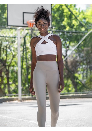 Toparlayıcı Spor Kapri Tayt Bej