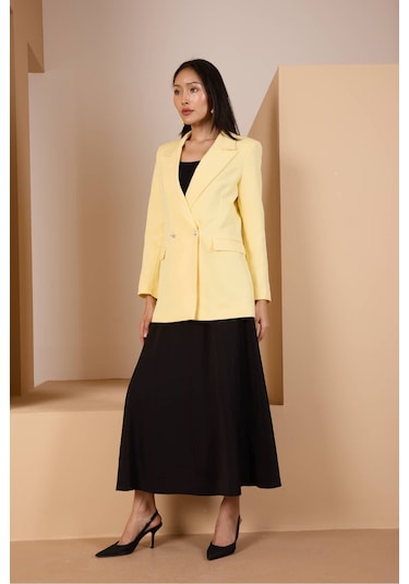 Sarı Oversize Dokuma Blazer Ceket Sarı