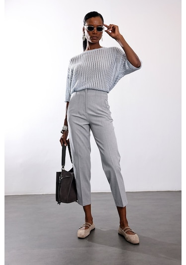 5in1Canpolat Gri Melanj Flatolu Pantolon 5113