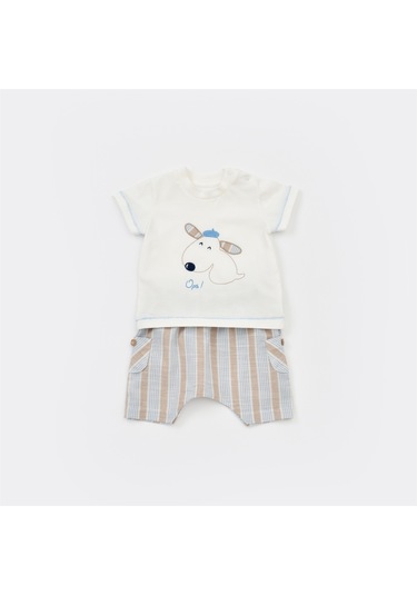 Bibaby 2li Takım Şortlu Stripe Sytle Bej - Mavi-9508 Bej