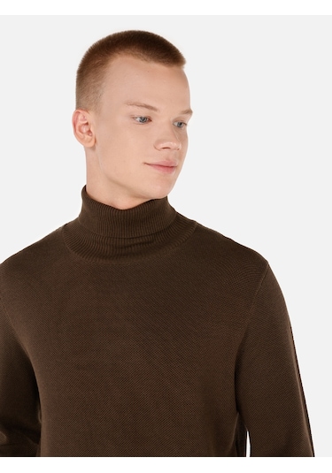 Colins Regular Fit Turtle Neck Kahverengi Erkek Kazak Cl1064879 Kahverengi